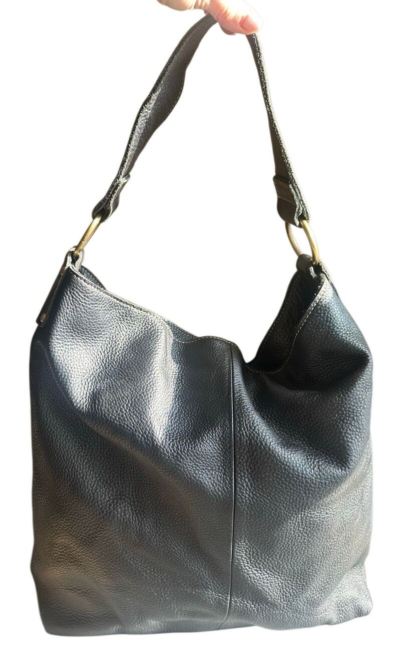 Amerileather Cynthia Black Pebble Leather Slouchy Shoulder Bag